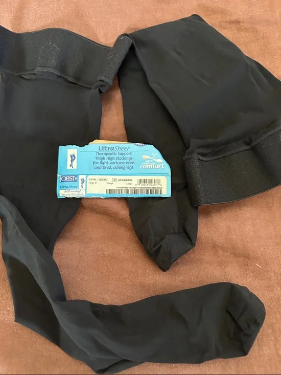 Duo med L & Jobst XL black thigh high, compression flight medical stockings - Picture 3 of 14